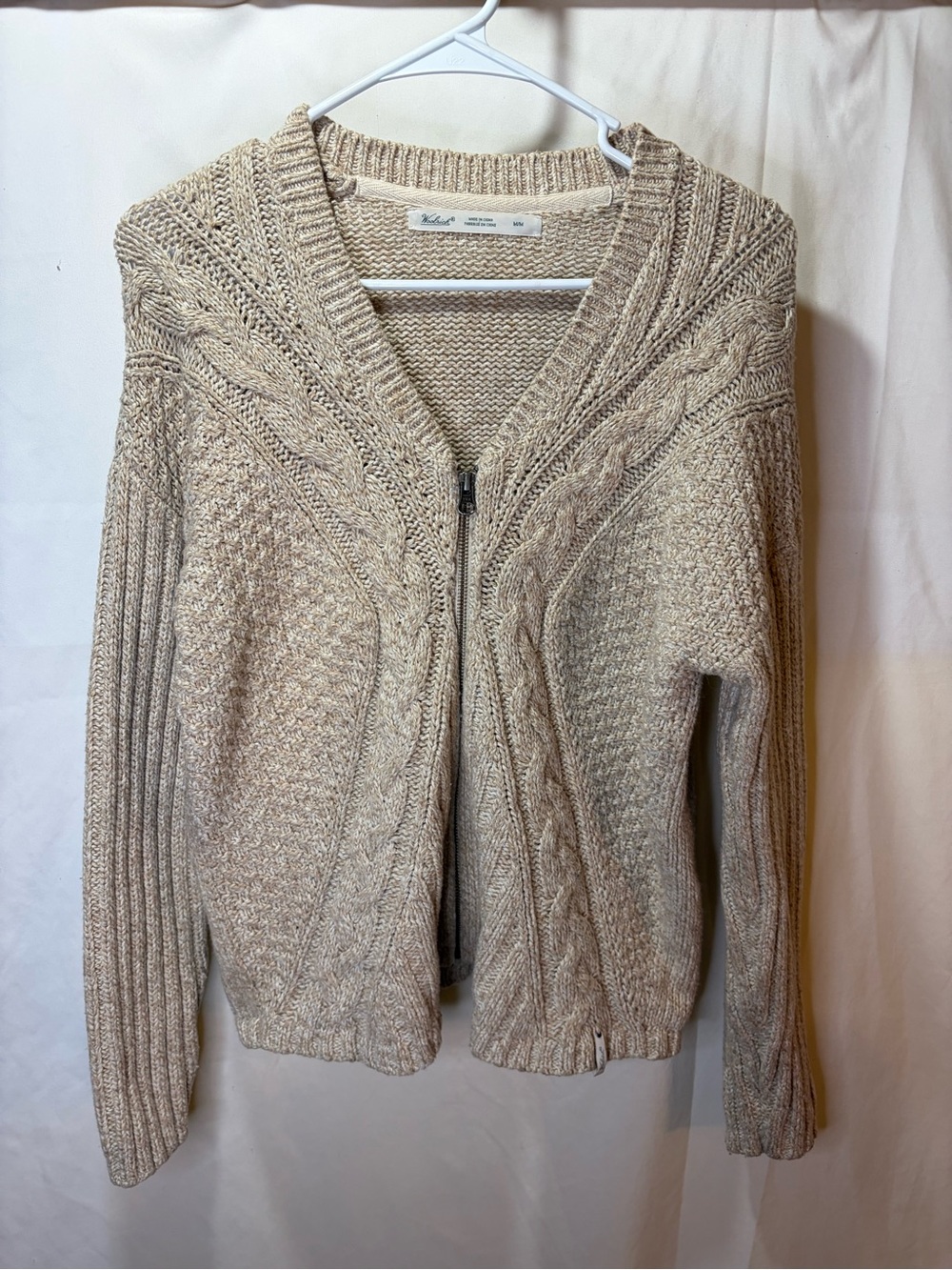Woolrich Interlaken Marled-Yarn Cable Cardigan Sweater Womens Med Cotton Wool